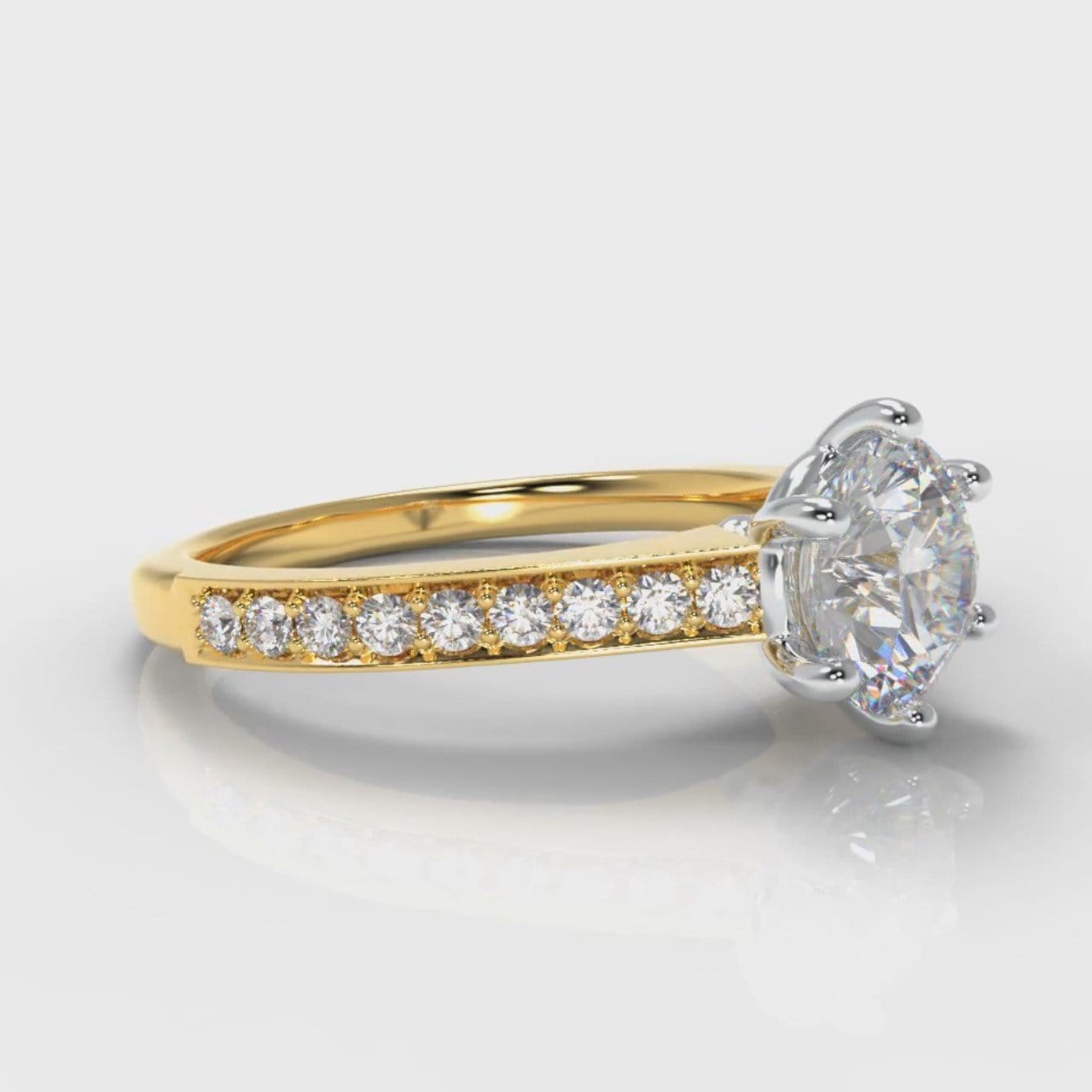 Star Pavé Round Brilliant Diamond Engagement Ring - Yellow Gold