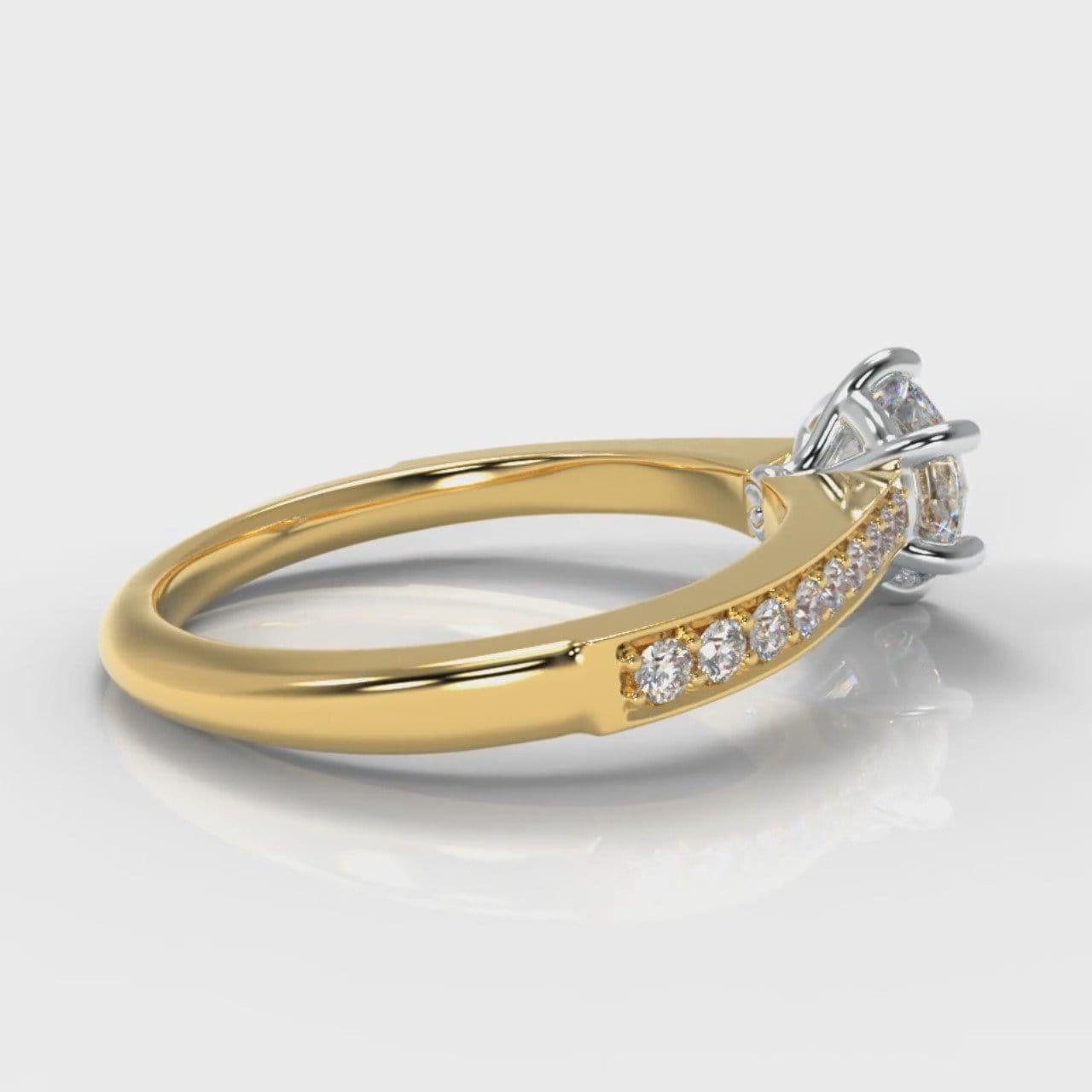 Star Pavé Round Brilliant Diamond Engagement Ring - Yellow Gold