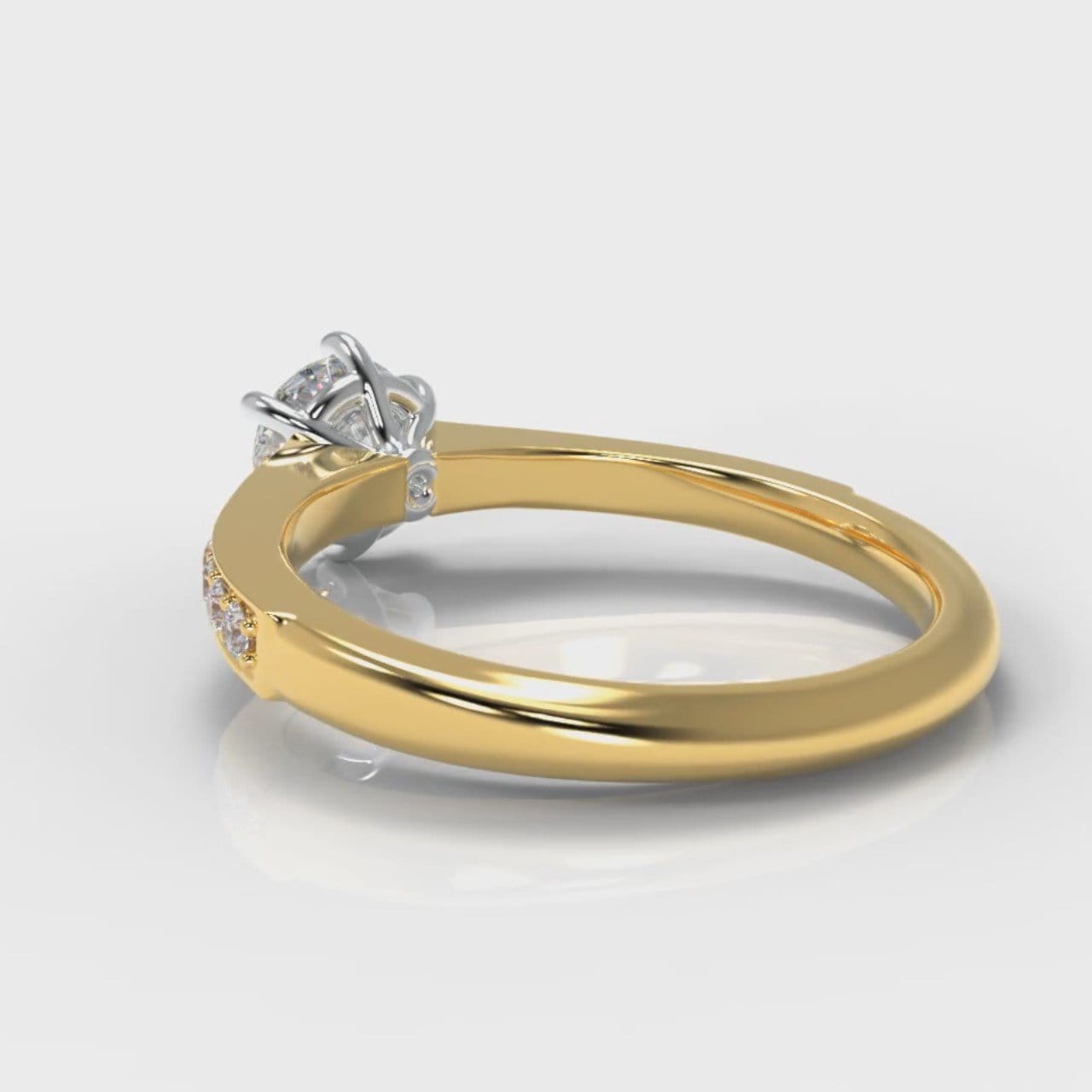 Star Pavé Round Brilliant Diamond Engagement Ring - Yellow Gold