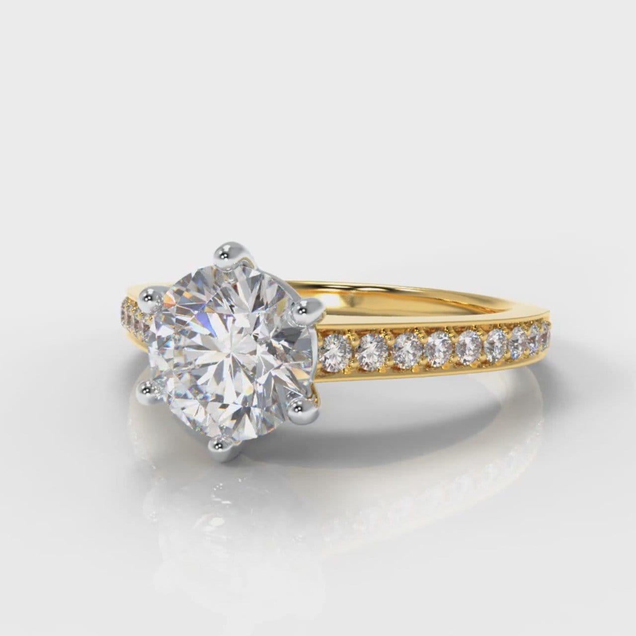 Star Pavé Round Brilliant Diamond Engagement Ring - Yellow Gold