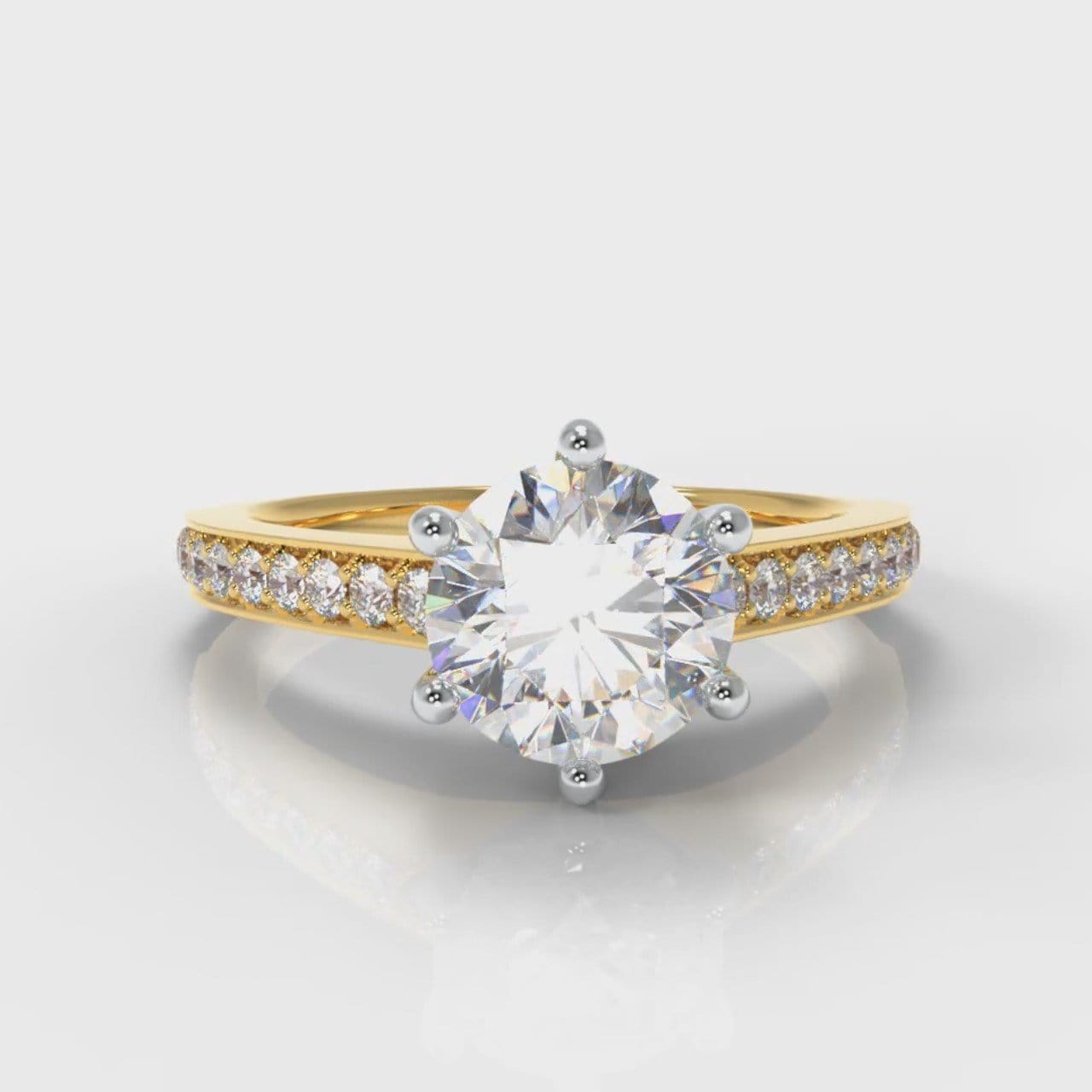 Star Pavé Round Brilliant Diamond Engagement Ring - Yellow Gold