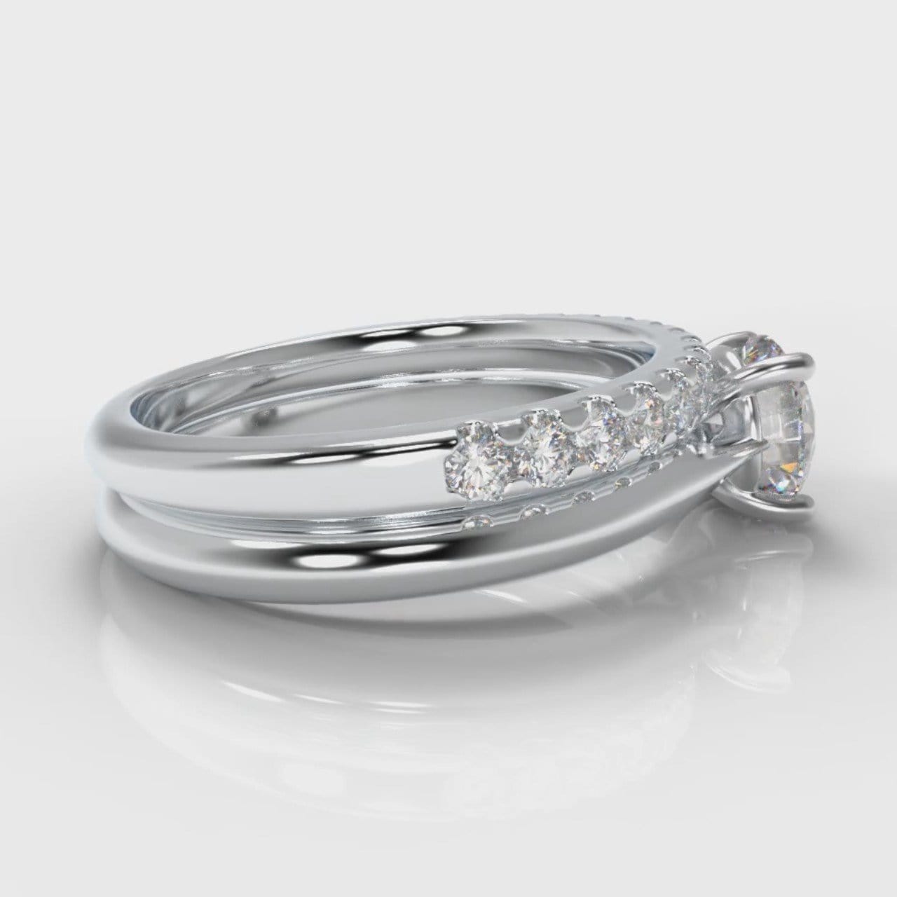 Carrée Solitaire Round Brilliant Cut Diamond Bridal Set