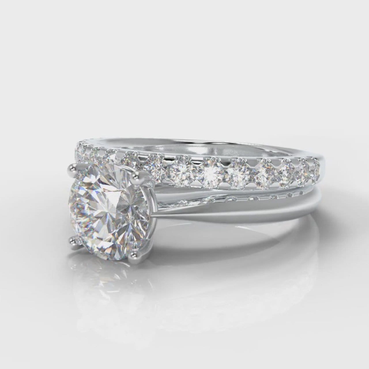 Carrée Solitaire Round Brilliant Cut Diamond Bridal Set