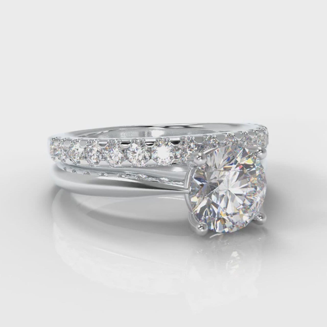 Carrée Solitaire Round Brilliant Cut Diamond Bridal Set