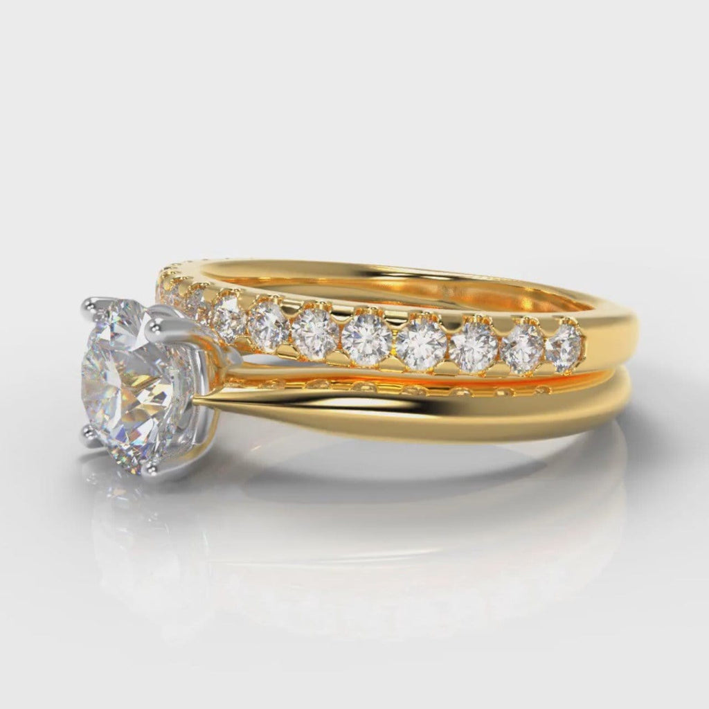 Carrée Solitaire Round Brilliant Cut Diamond Bridal Set - Yellow Gold