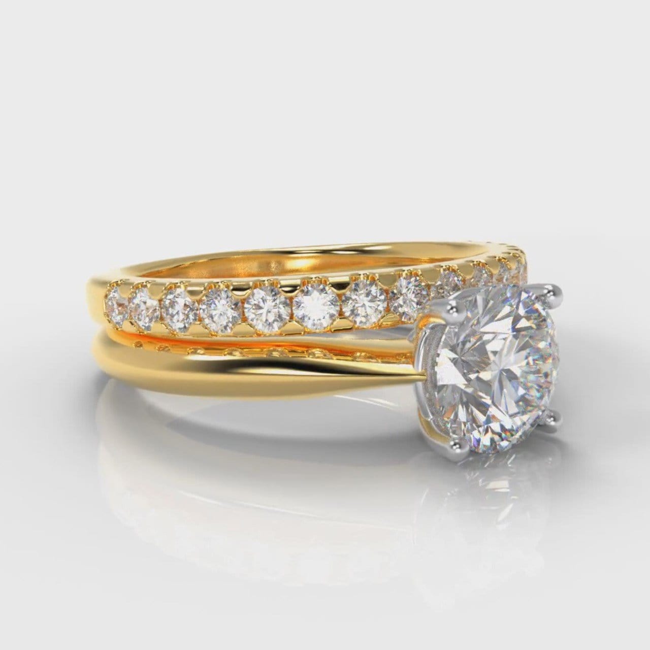 Carrée Solitaire Round Brilliant Cut Diamond Bridal Set - Yellow Gold