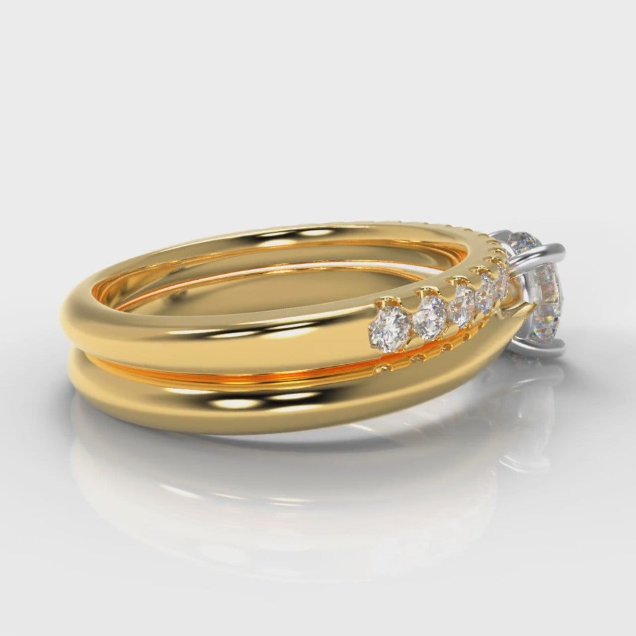 Carrée Solitaire Round Brilliant Cut Diamond Bridal Set - Yellow Gold