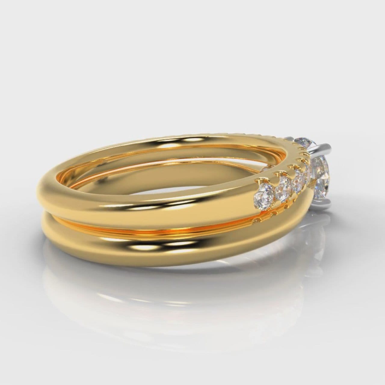 Carrée Solitaire Round Brilliant Cut Diamond Bridal Set - Yellow Gold