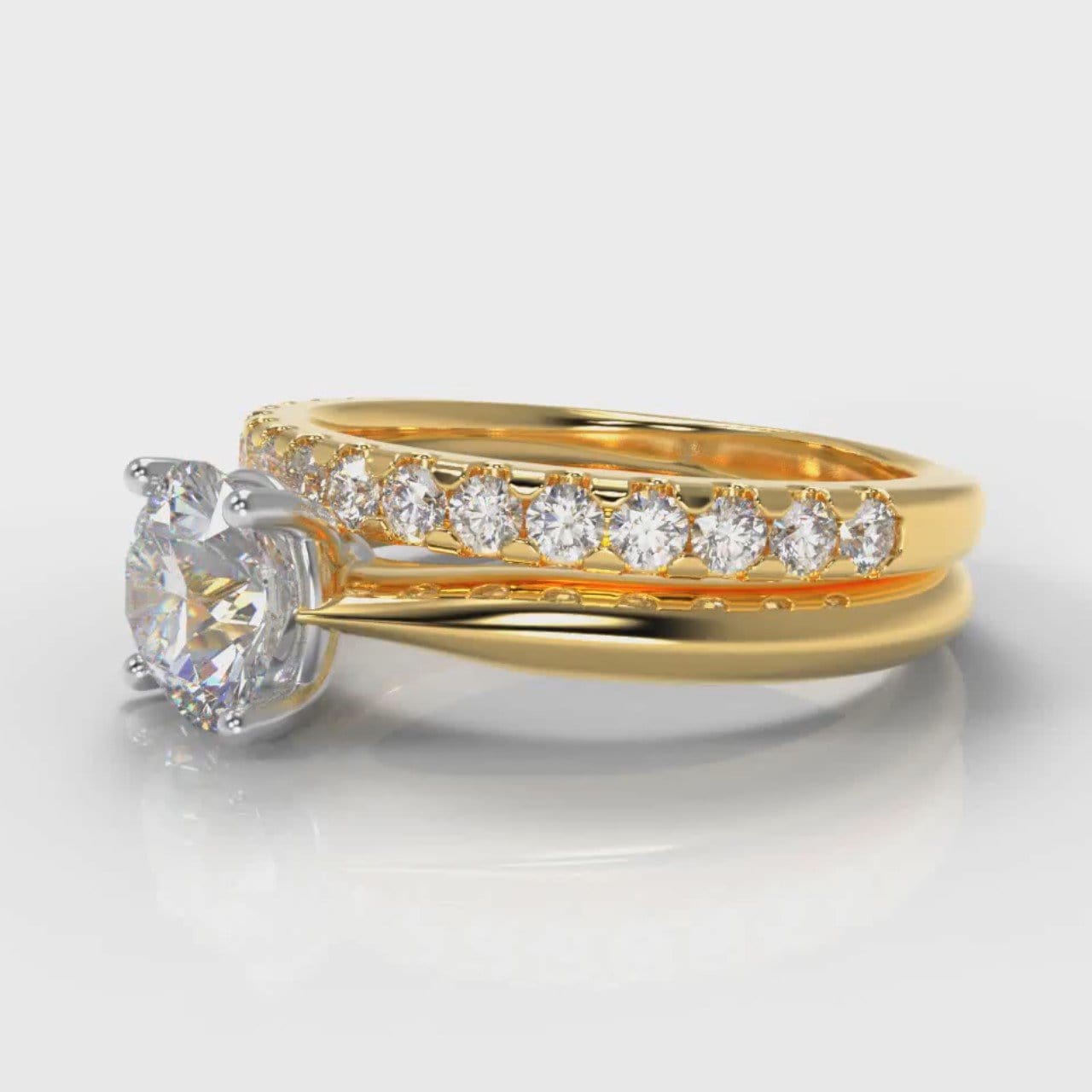Carrée Solitaire Round Brilliant Cut Diamond Bridal Set - Yellow Gold