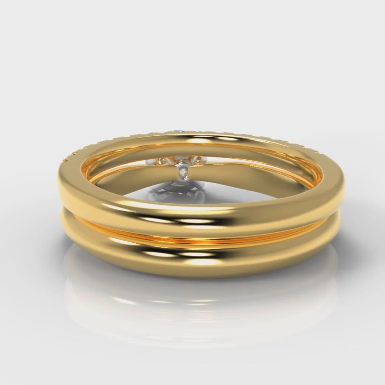 Carrée Solitaire Round Brilliant Cut Diamond Bridal Set - Yellow Gold