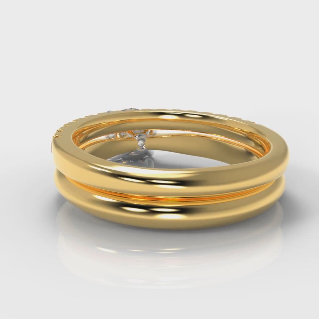 Carrée Solitaire Round Brilliant Cut Diamond Bridal Set - Yellow Gold