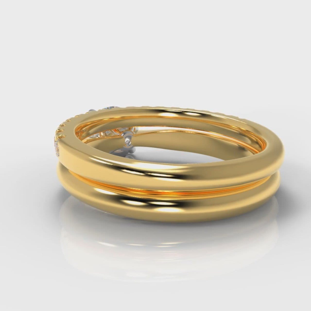 Carrée Solitaire Round Brilliant Cut Diamond Bridal Set - Yellow Gold