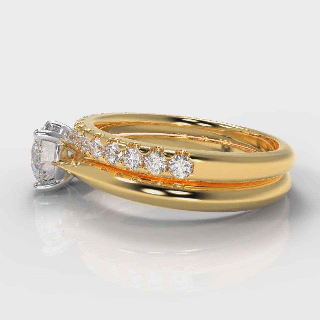 Carrée Solitaire Round Brilliant Cut Diamond Bridal Set - Yellow Gold