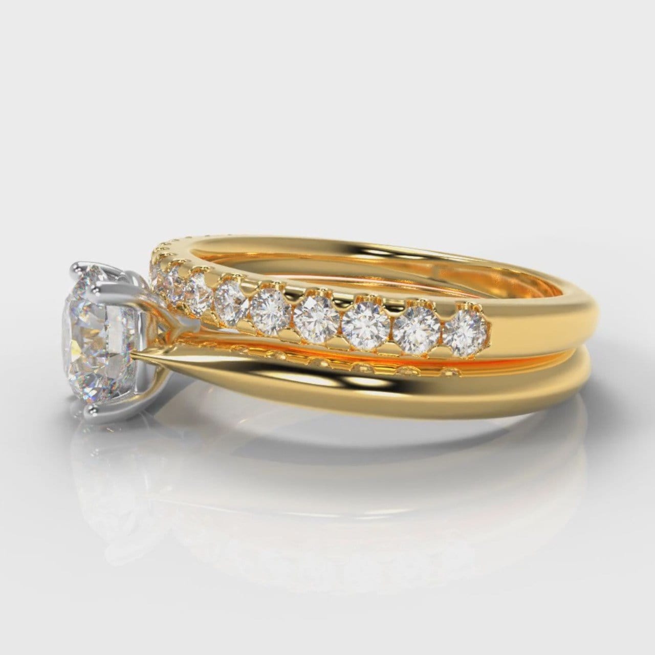 Carrée Solitaire Round Brilliant Cut Diamond Bridal Set - Yellow Gold