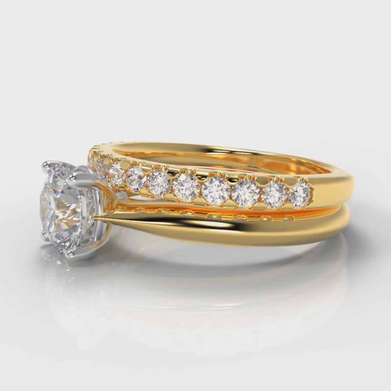 Carrée Solitaire Round Brilliant Cut Diamond Bridal Set - Yellow Gold