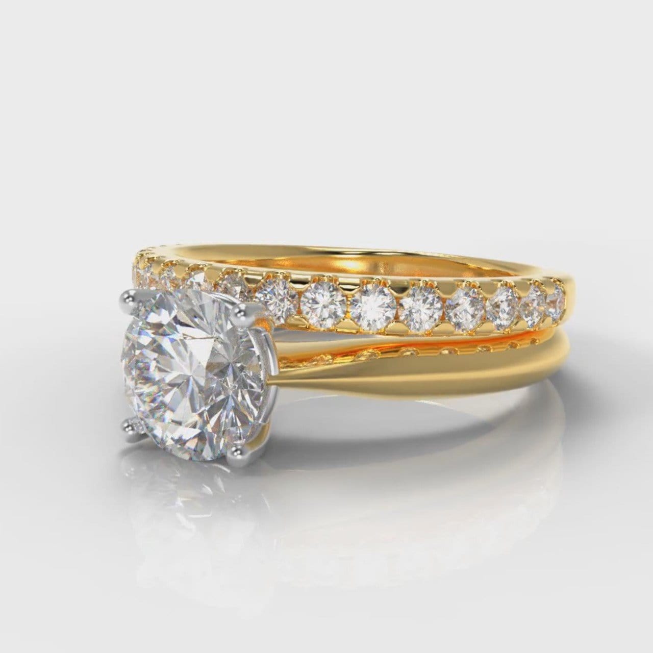 Carrée Solitaire Round Brilliant Cut Diamond Bridal Set - Yellow Gold