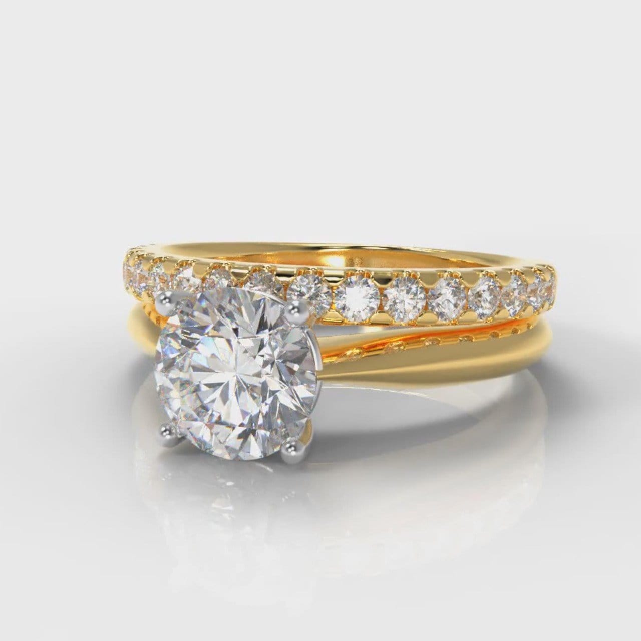 Carrée Solitaire Round Brilliant Cut Diamond Bridal Set - Yellow Gold
