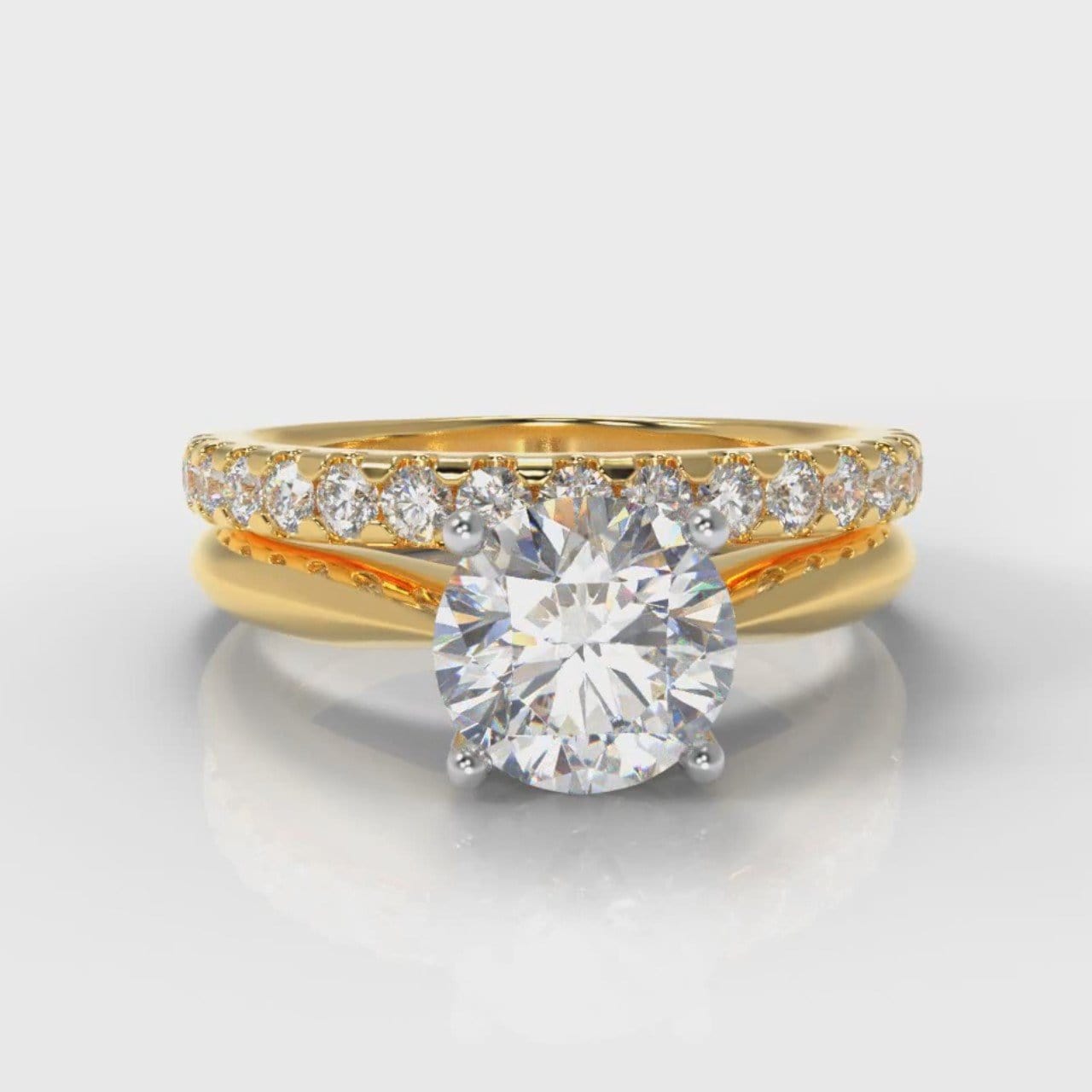 Carrée Solitaire Round Brilliant Cut Diamond Bridal Set - Yellow Gold