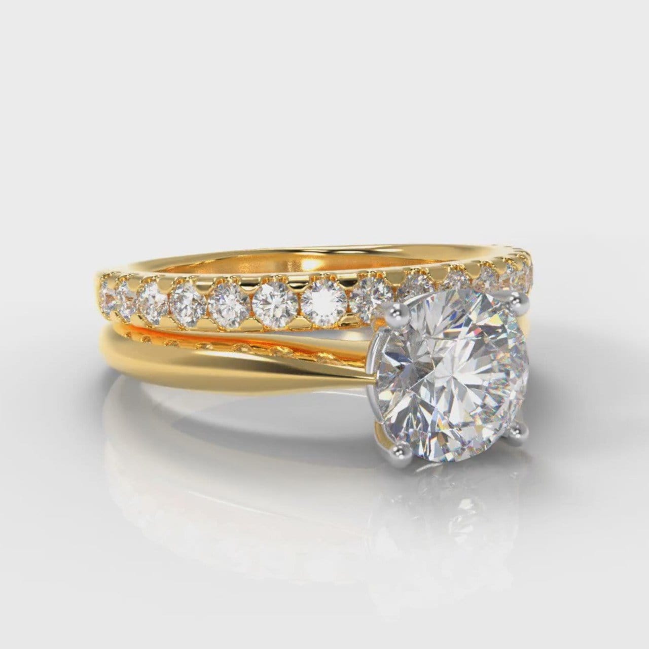 Carrée Solitaire Round Brilliant Cut Diamond Bridal Set - Yellow Gold