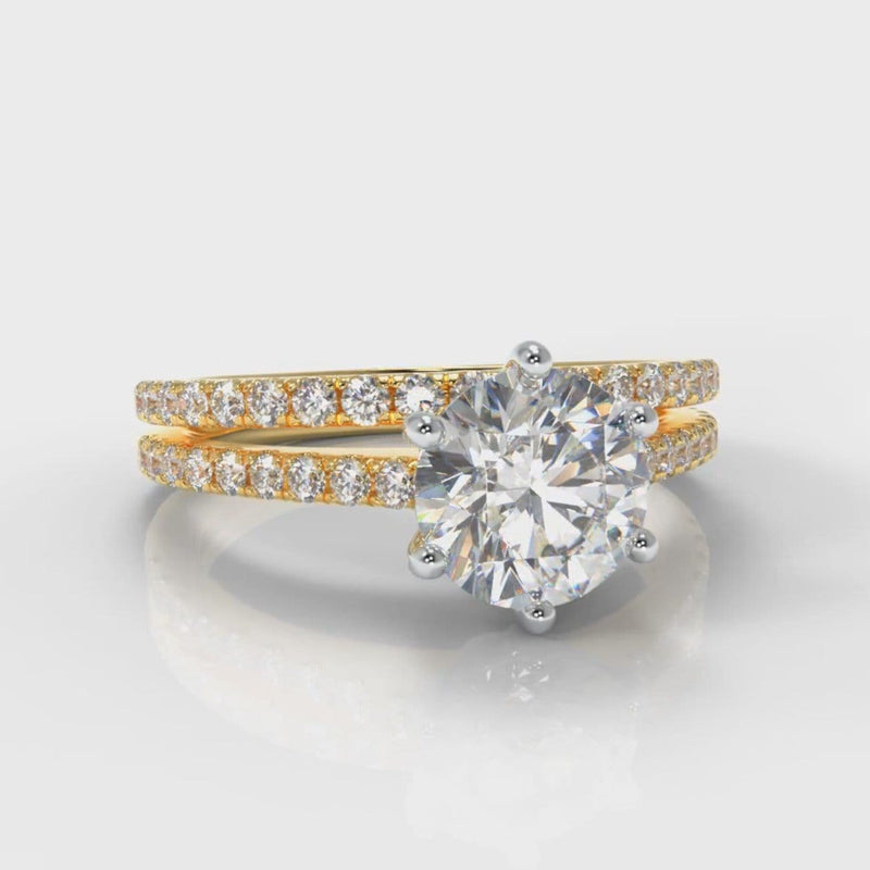 Star Petite Micropavé Round Brilliant Cut Diamond Bridal Set - Yellow Gold