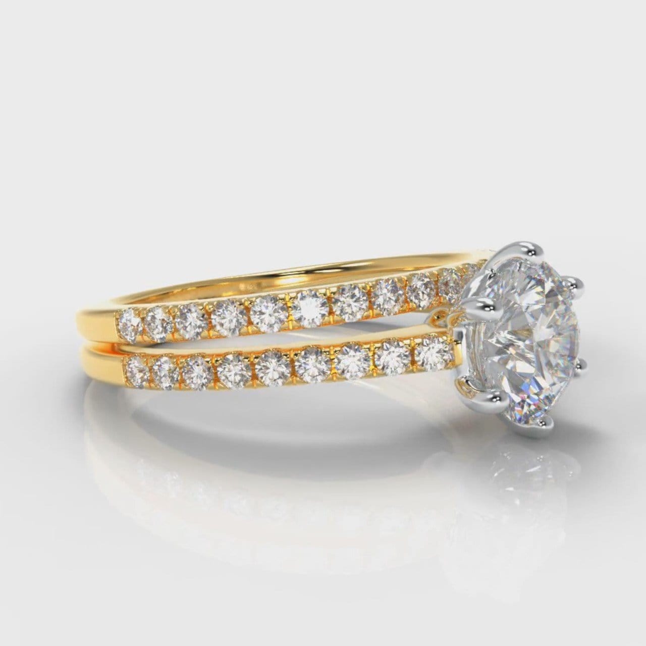 Star Petite Micropavé Round Brilliant Cut Diamond Bridal Set - Yellow Gold