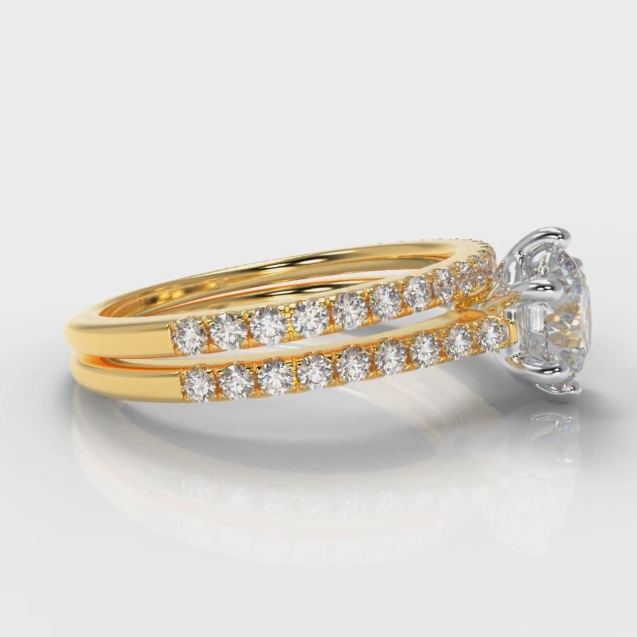 Star Petite Micropavé Round Brilliant Cut Diamond Bridal Set - Yellow Gold