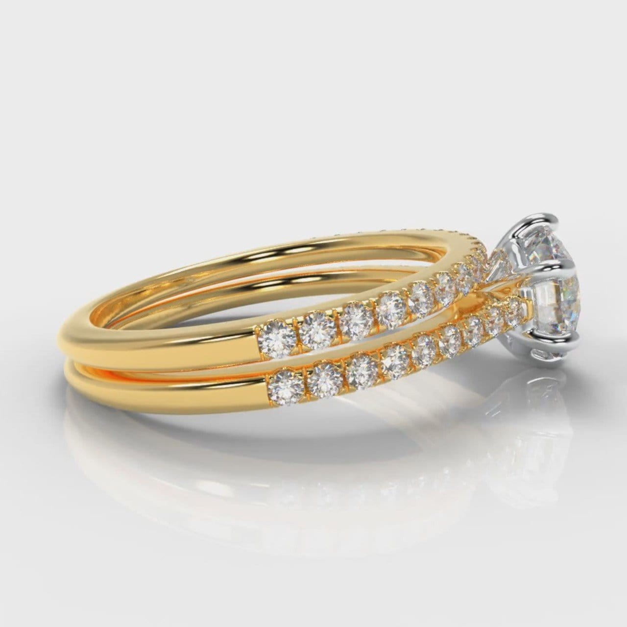 Star Petite Micropavé Round Brilliant Cut Diamond Bridal Set - Yellow Gold