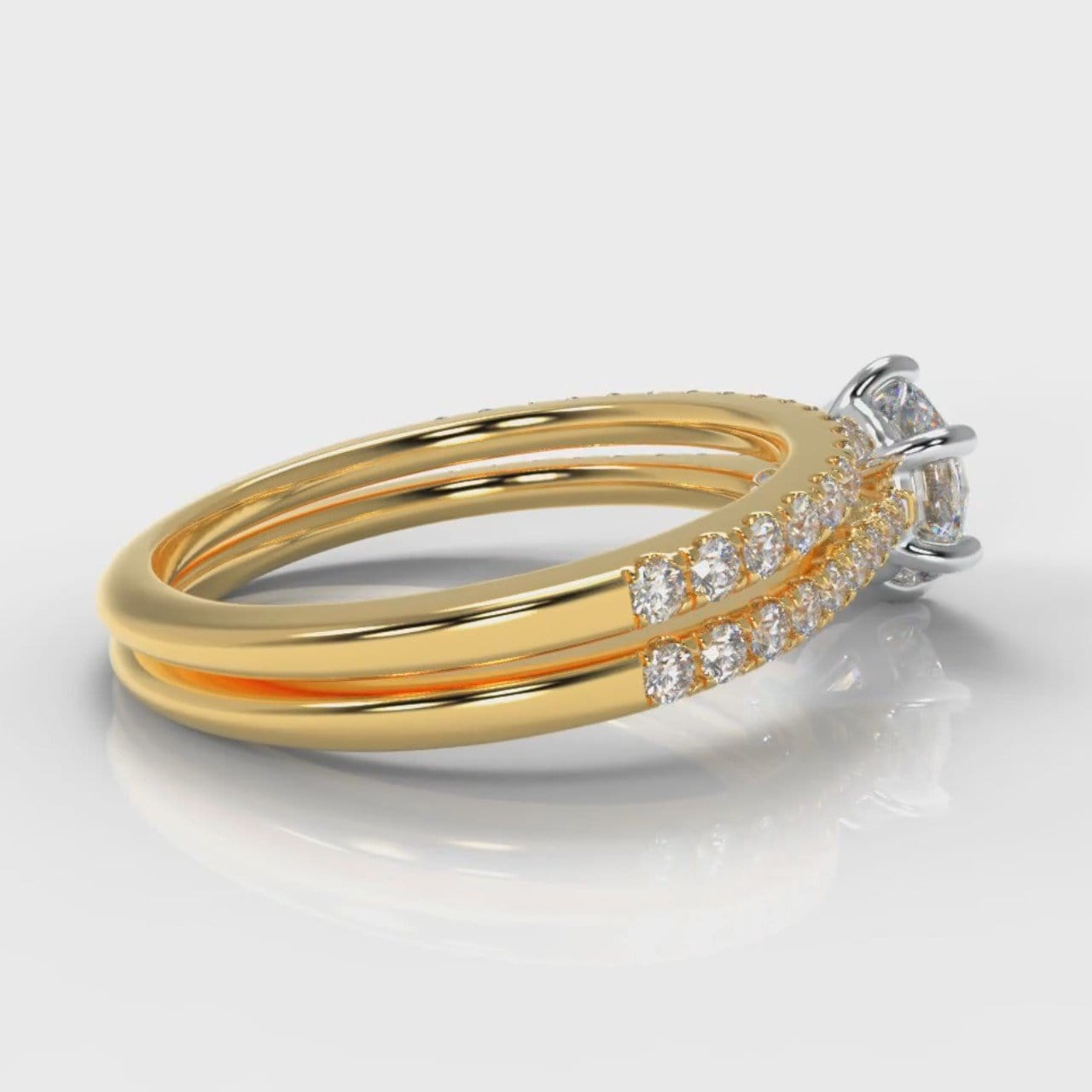 Star Petite Micropavé Round Brilliant Cut Diamond Bridal Set - Yellow Gold