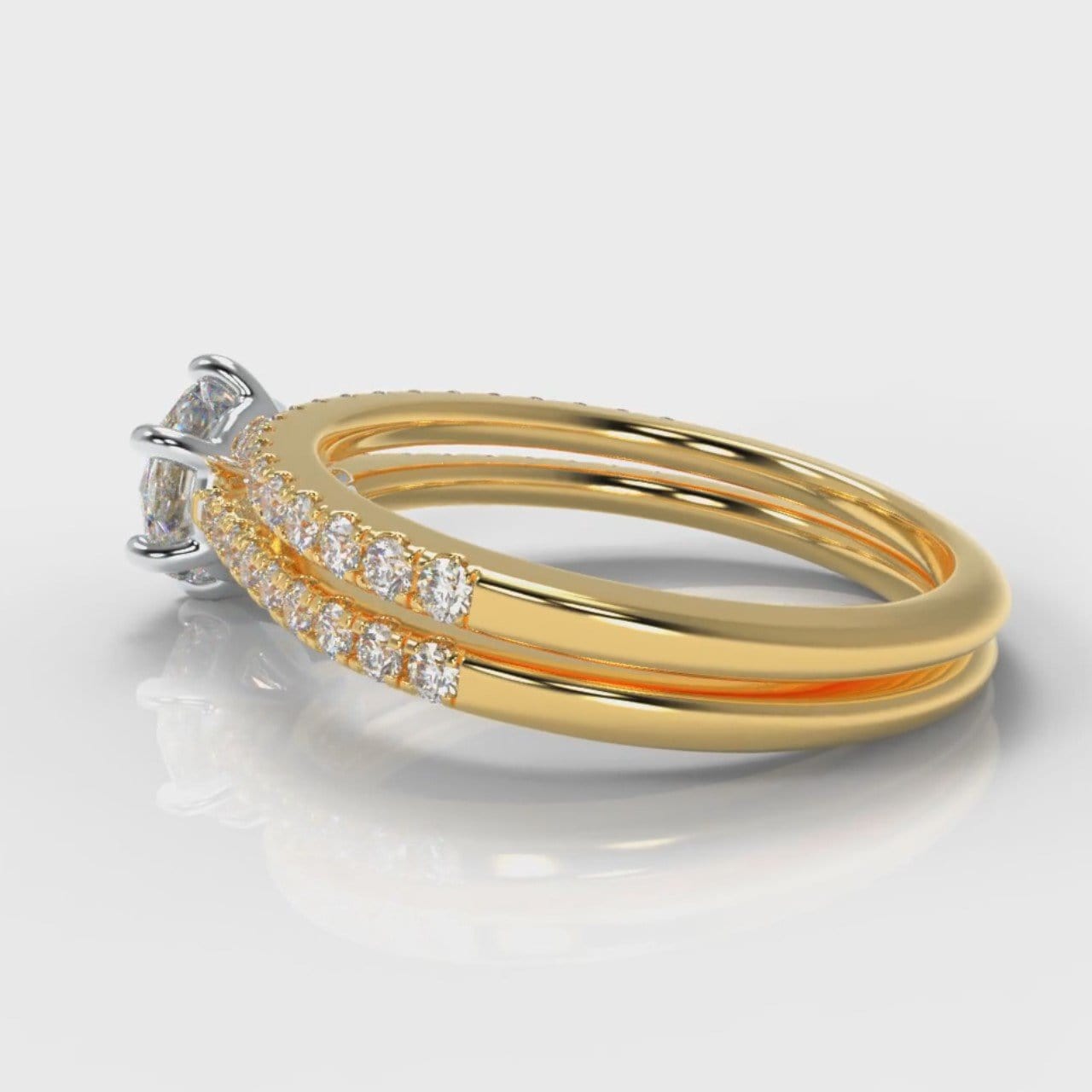 Star Petite Micropavé Round Brilliant Cut Diamond Bridal Set - Yellow Gold