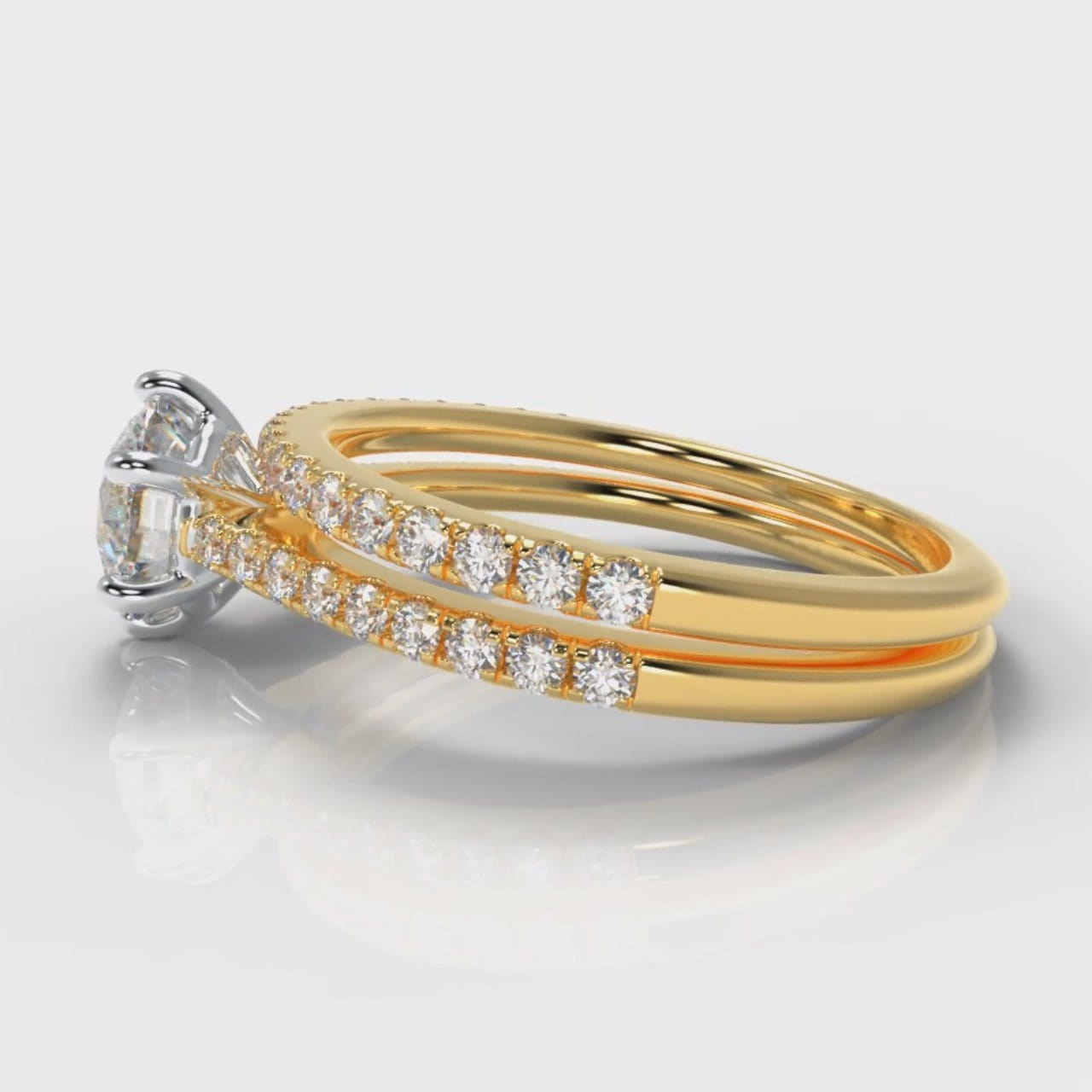 Star Petite Micropavé Round Brilliant Cut Diamond Bridal Set - Yellow Gold