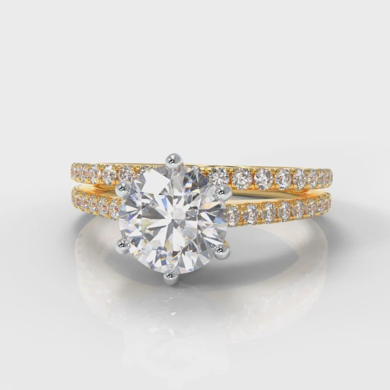 Star Petite Micropavé Round Brilliant Cut Diamond Bridal Set - Yellow Gold