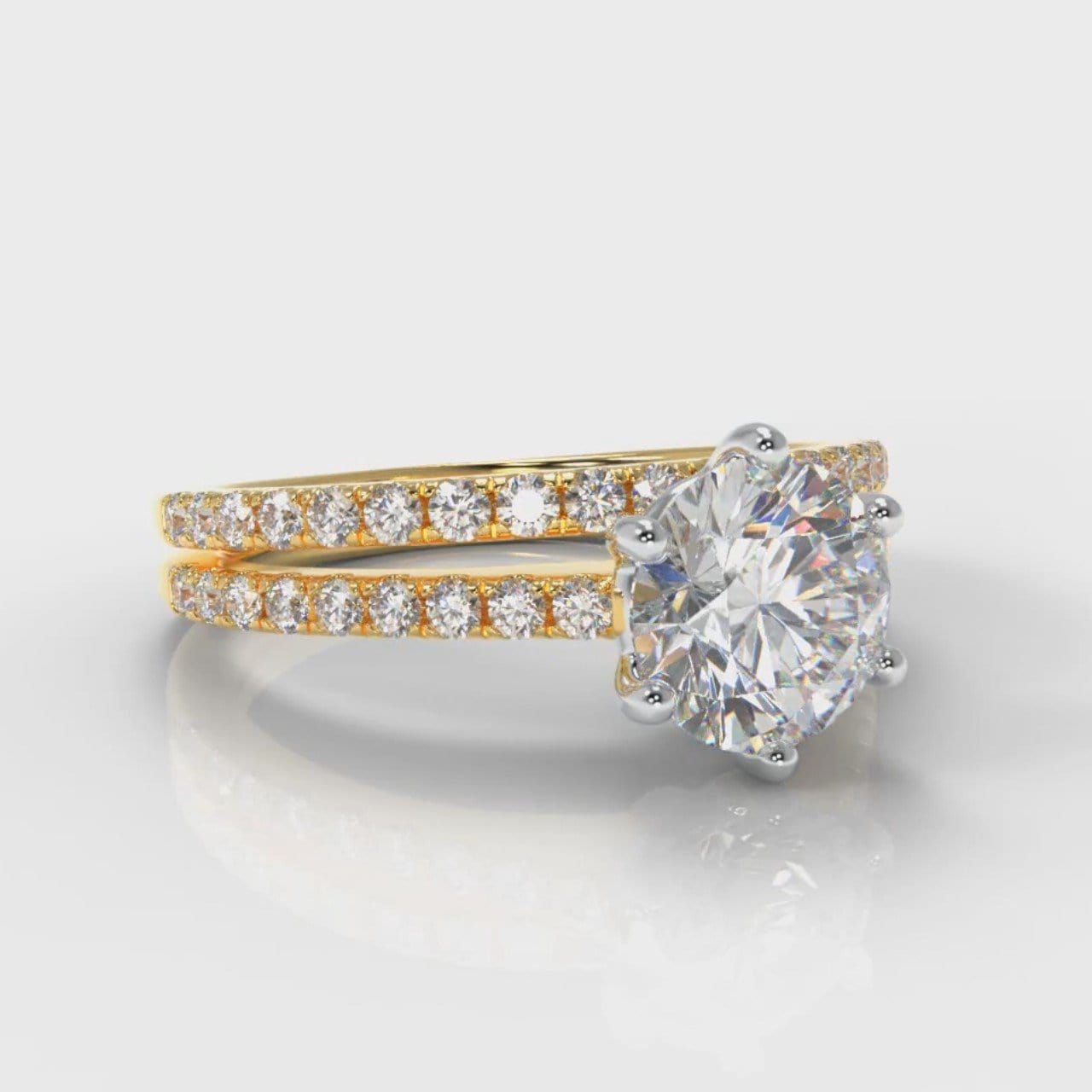Star Petite Micropavé Round Brilliant Cut Diamond Bridal Set - Yellow Gold
