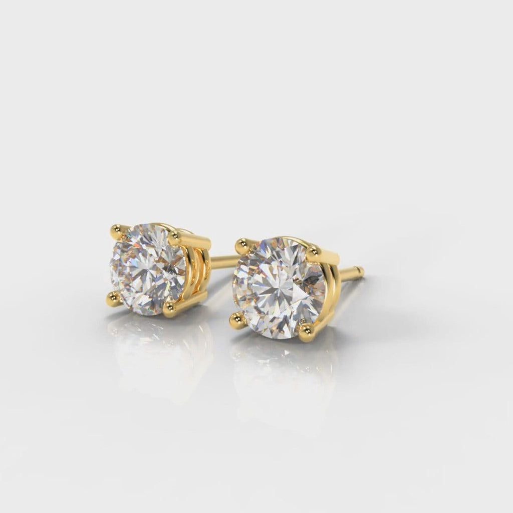 Four Claw Diamond Stud Earrings (GIA Certified) - Yellow Gold