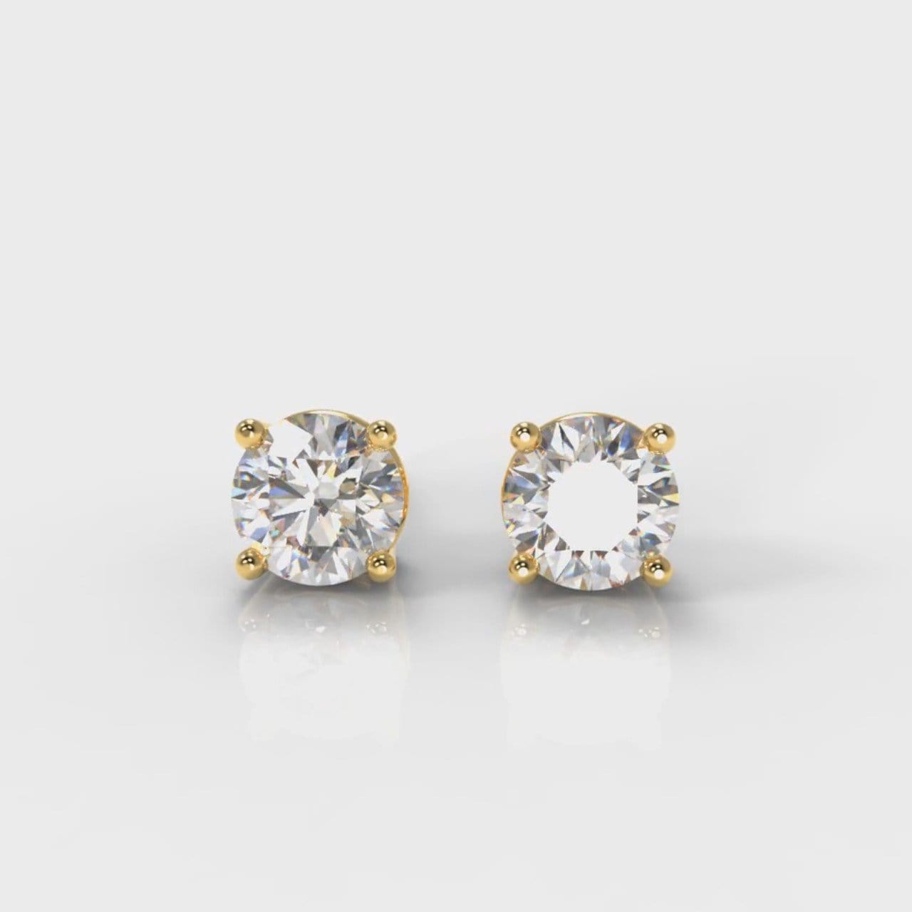 Four Claw Diamond Stud Earrings (Lab Grown Diamond) - Yellow Gold