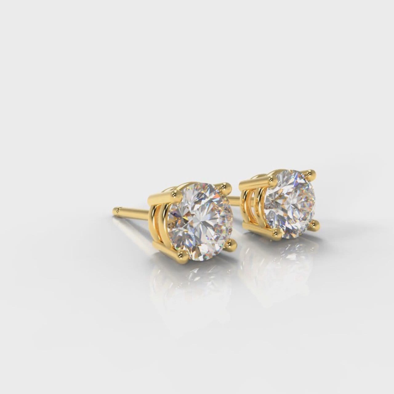 Four Claw Diamond Stud Earrings (GIA Certified) - Yellow Gold