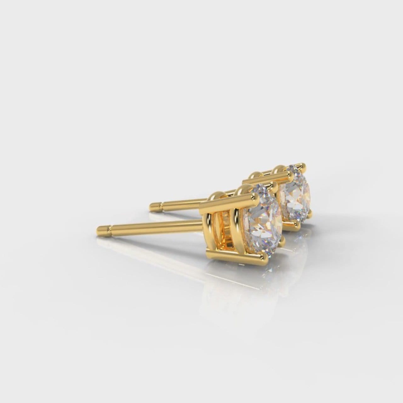Four Claw Diamond Stud Earrings (GIA Certified) - Yellow Gold