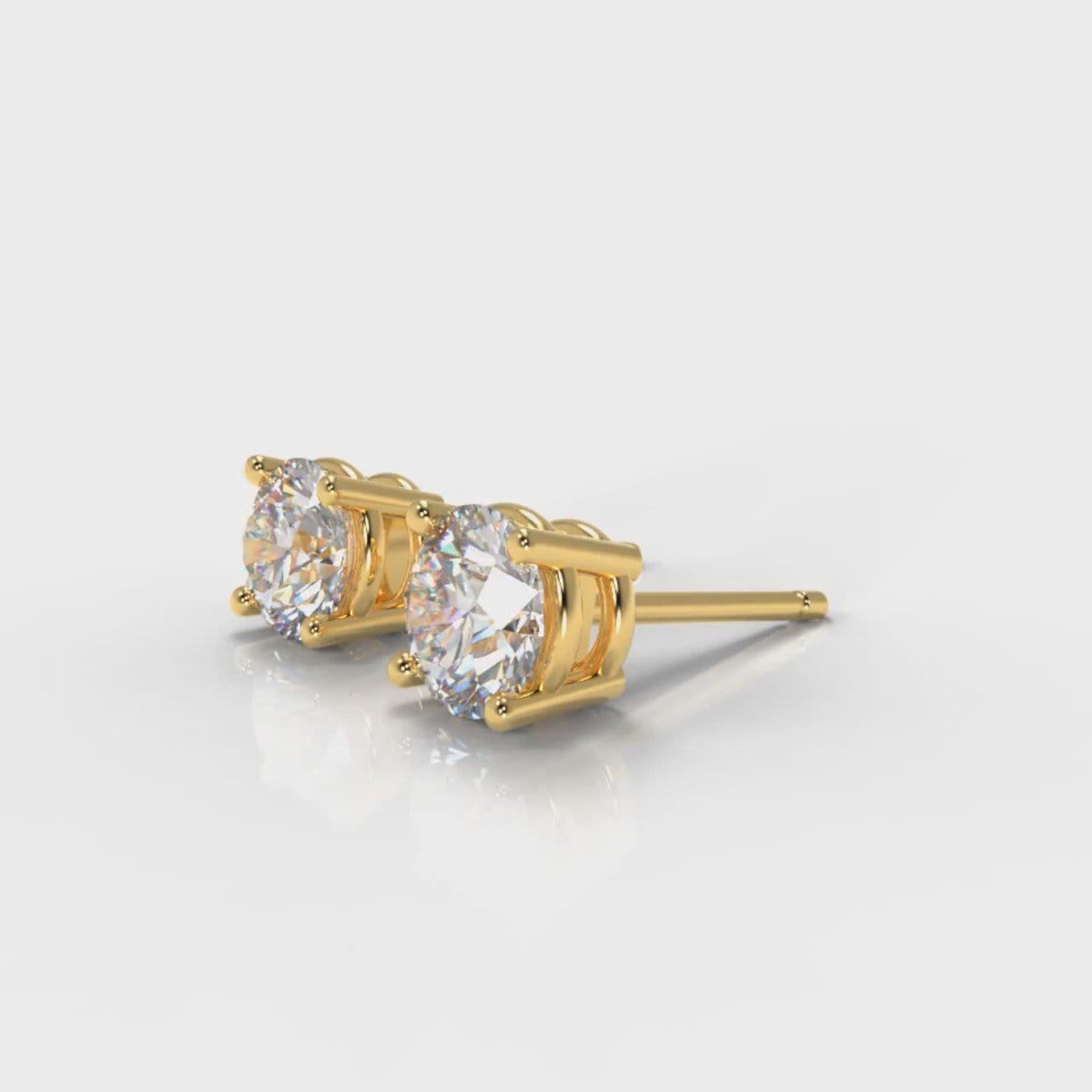 Four Claw Diamond Stud Earrings (GIA Certified) - Yellow Gold