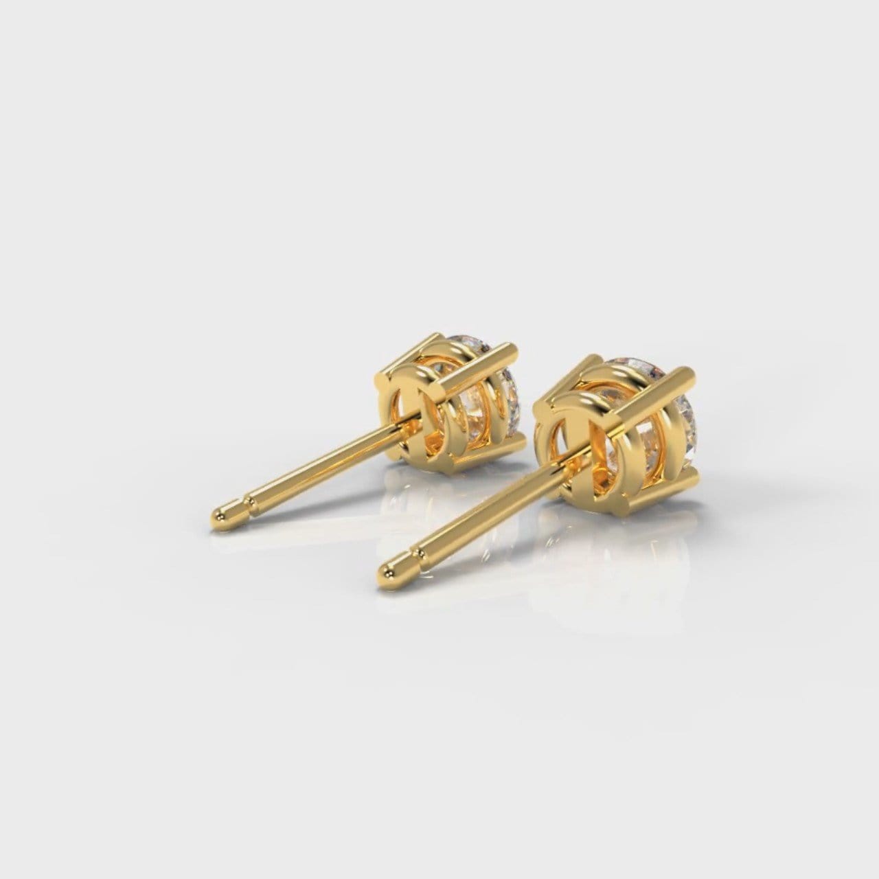 Four Claw Diamond Stud Earrings (GIA Certified) - Yellow Gold