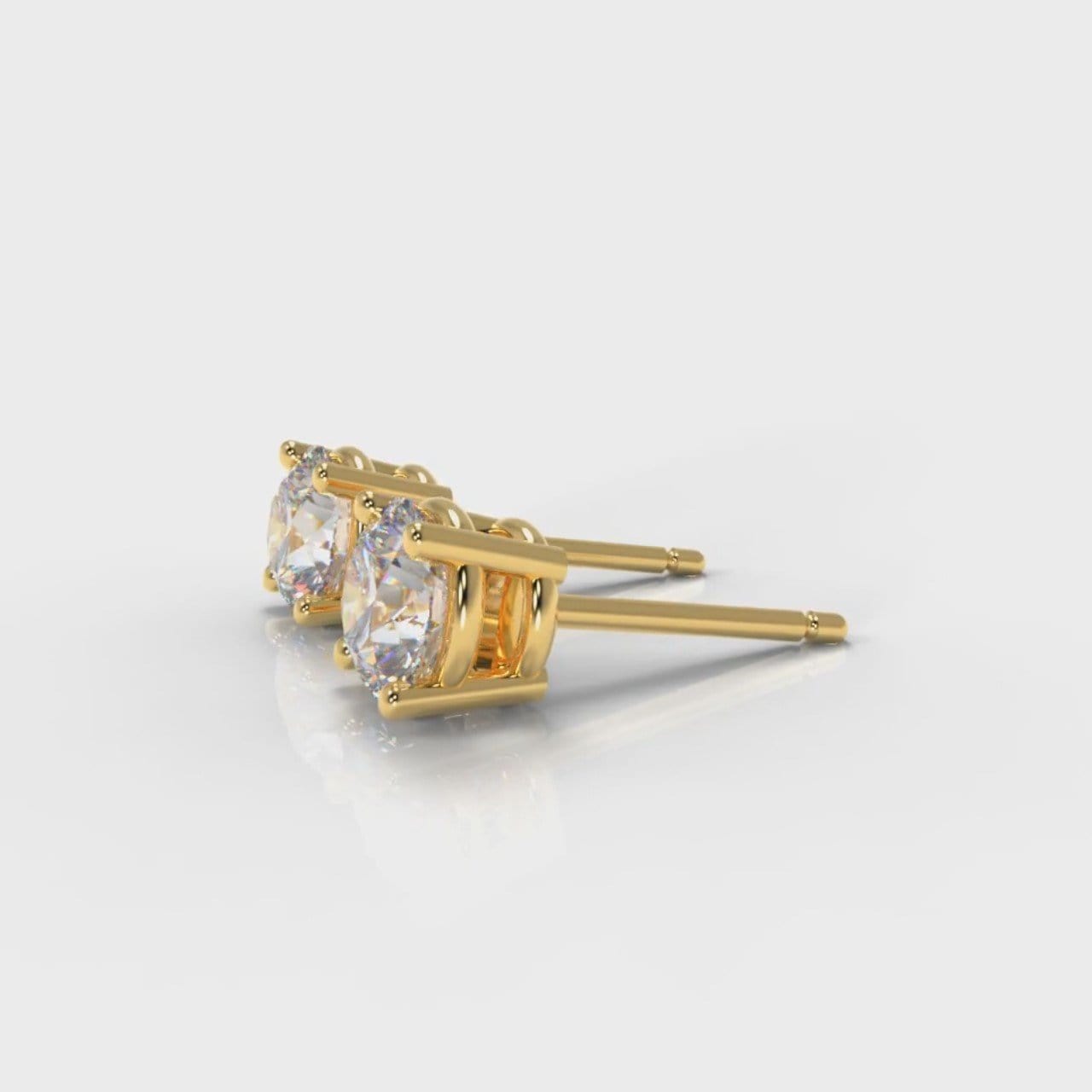 Four Claw Diamond Stud Earrings (GIA Certified) - Yellow Gold