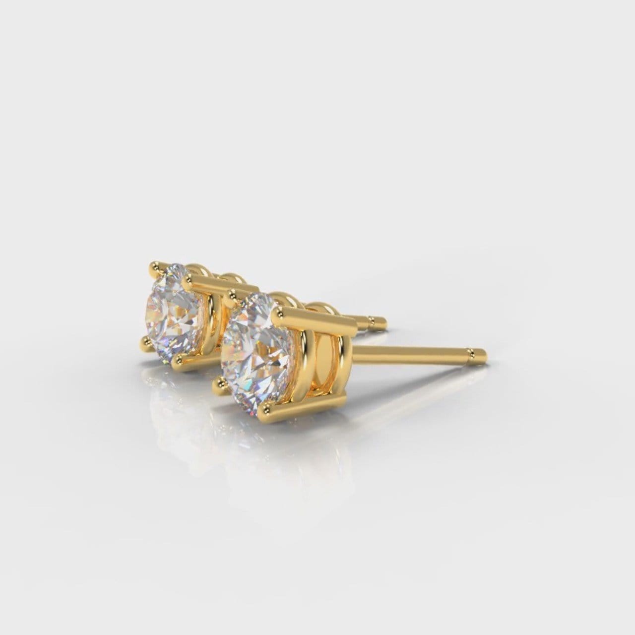 Four Claw Diamond Stud Earrings (GIA Certified) - Yellow Gold
