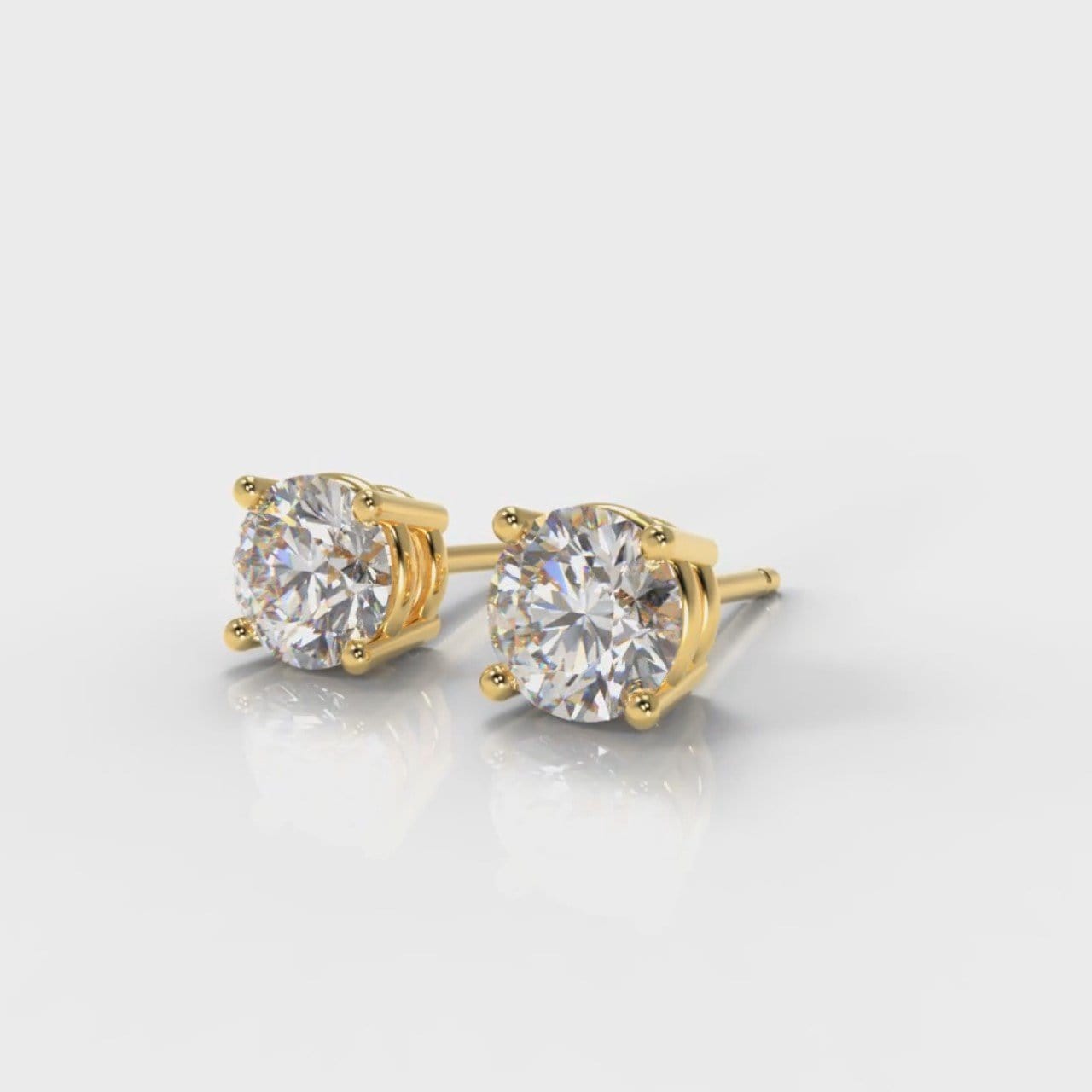 Four Claw Diamond Stud Earrings (GIA Certified) - Yellow Gold