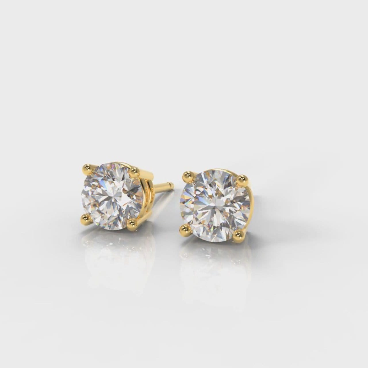 Four Claw Diamond Stud Earrings (GIA Certified) - Yellow Gold