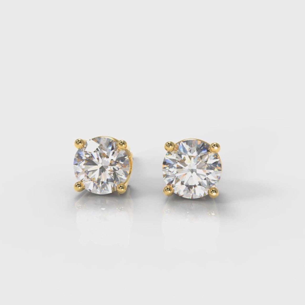 Four Claw Diamond Stud Earrings (GIA Certified) - Yellow Gold
