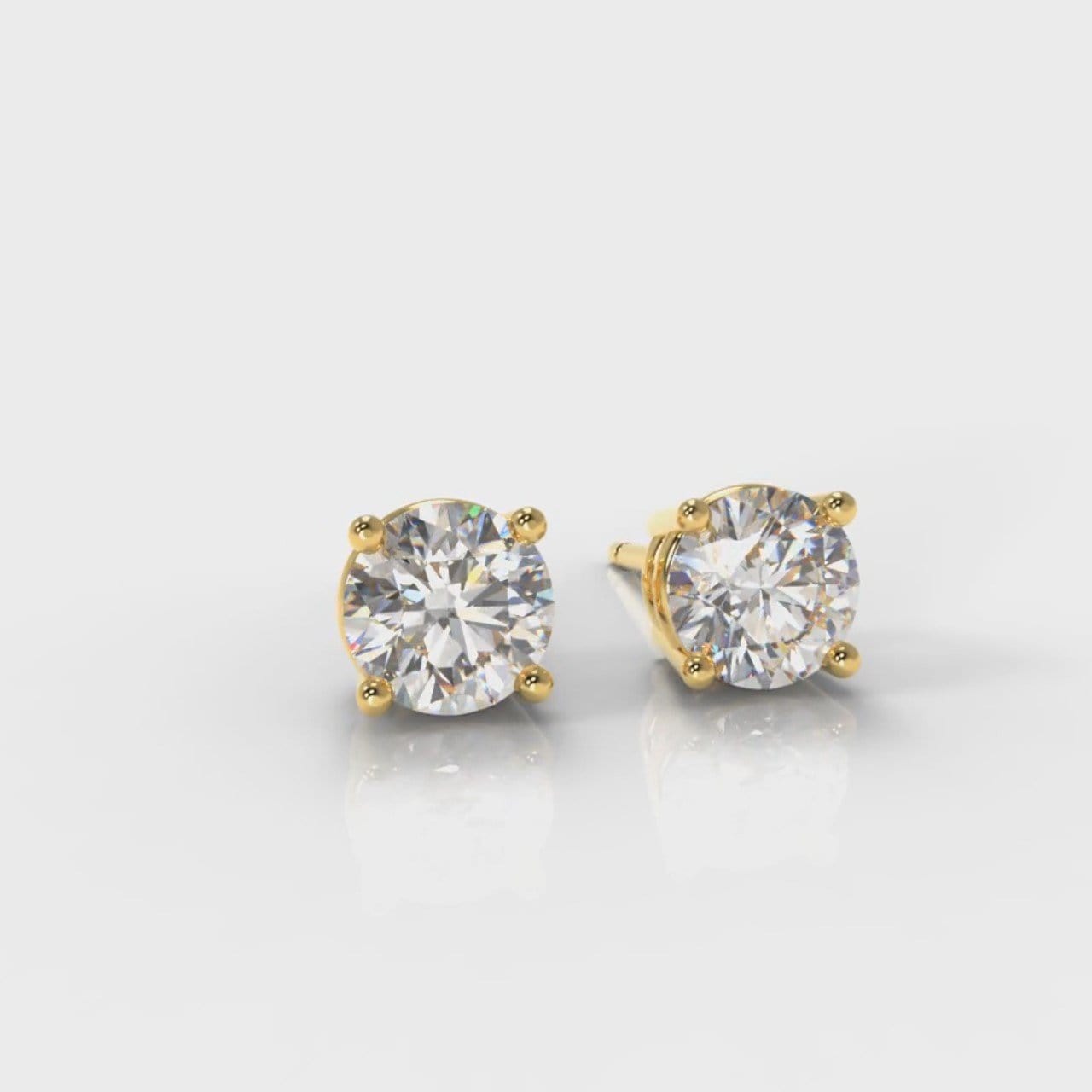 Four Claw Diamond Stud Earrings (GIA Certified) - Yellow Gold