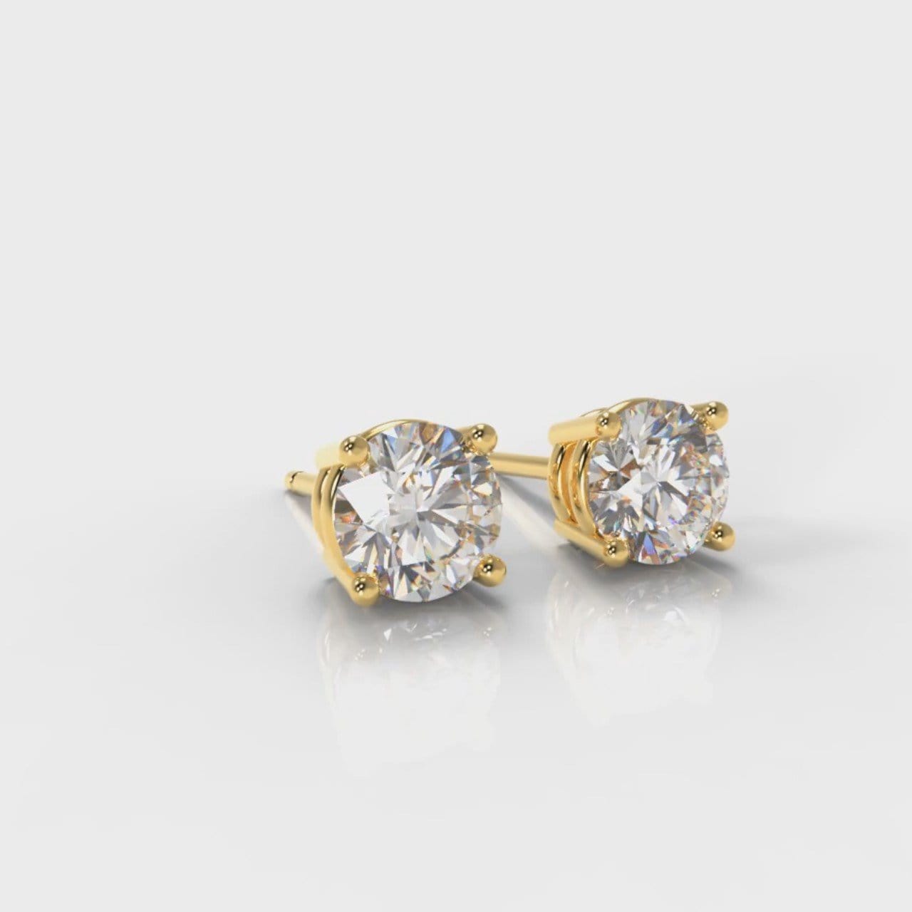 Four Claw Diamond Stud Earrings (GIA Certified) - Yellow Gold
