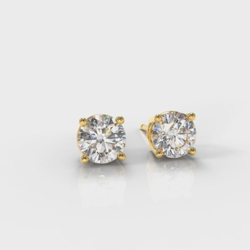 Four Claw Diamond Stud Earrings (GIA Certified) - Yellow Gold