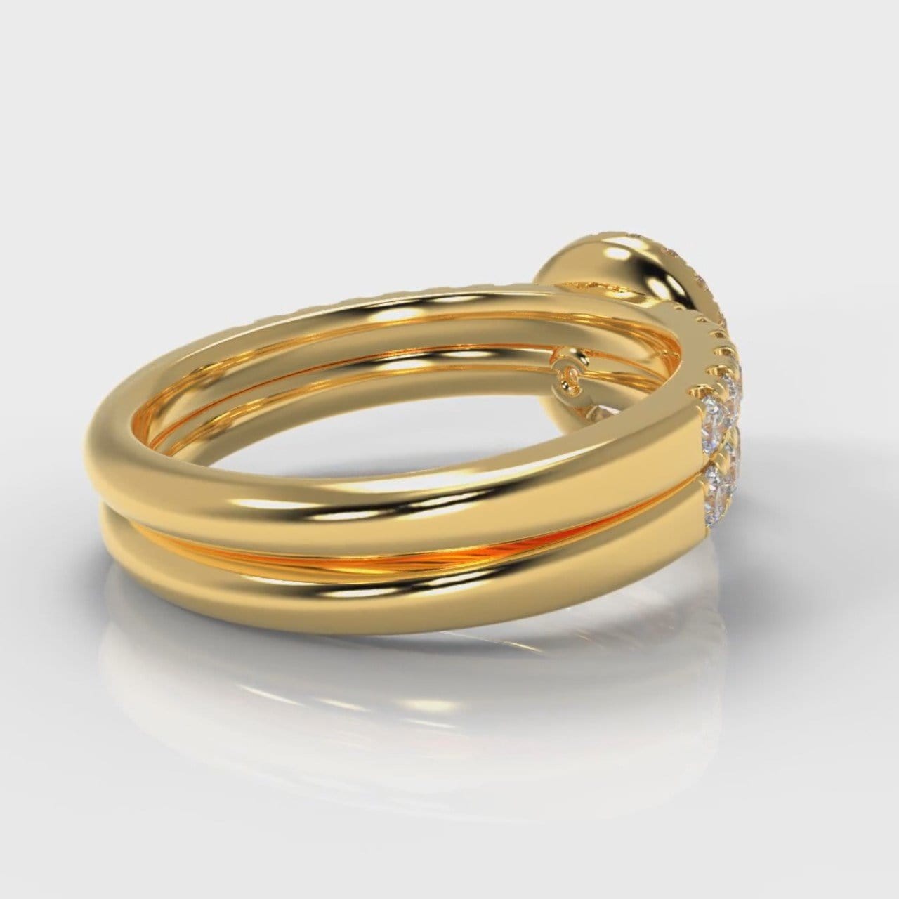 Micropavé Round Brilliant Cut Diamond Halo Bridal Set - Yellow Gold
