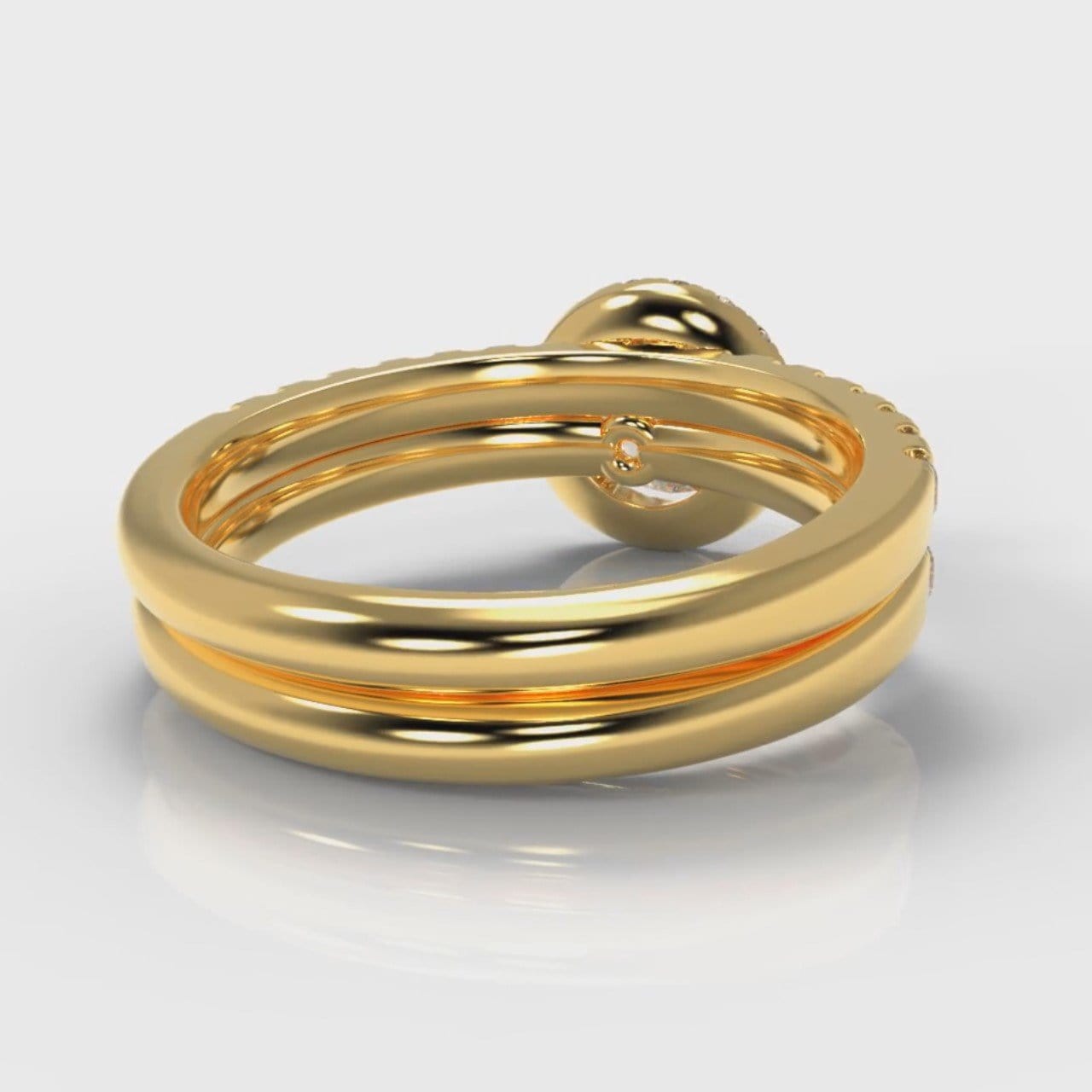 Micropavé Round Brilliant Cut Diamond Halo Bridal Set - Yellow Gold