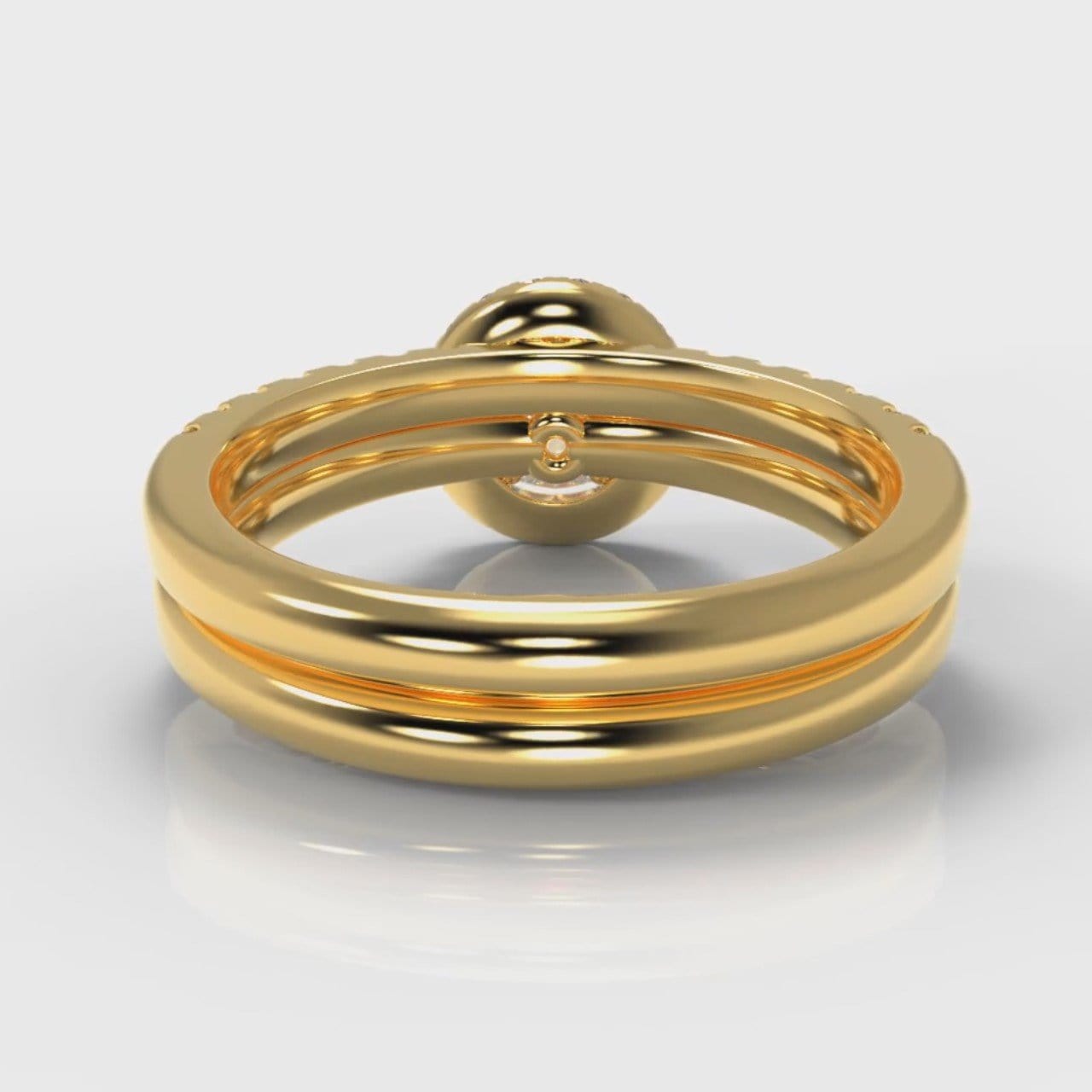 Micropavé Round Brilliant Cut Diamond Halo Bridal Set - Yellow Gold