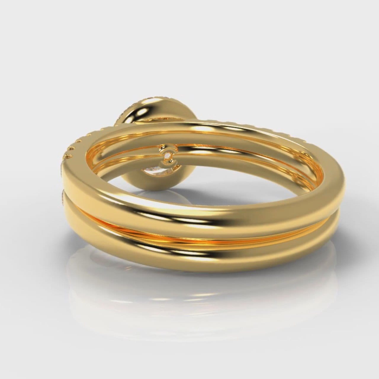 Micropavé Round Brilliant Cut Diamond Halo Bridal Set - Yellow Gold